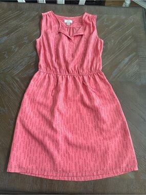 LOFT Pink Coral Sleeveless Drawstring Waist Shirt Dress